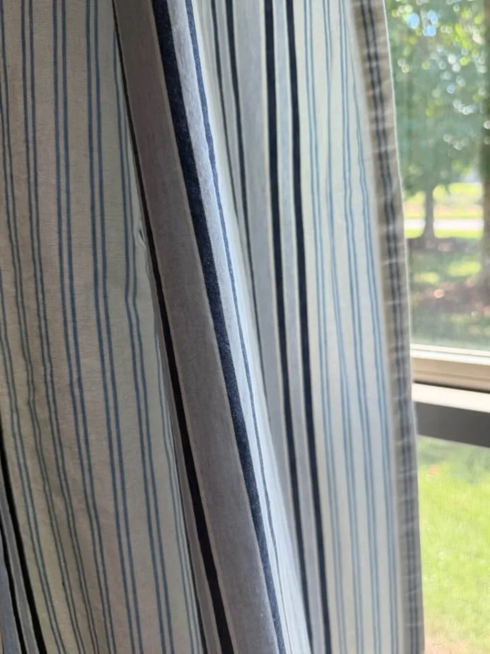 2 IKEA TICKA 57W x 99L Blue and White 100% Cotton Striped Drapes